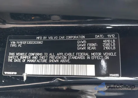 2013 Volvo S60 T5 from USA, damaged, VIN YV1612FS3D2203982